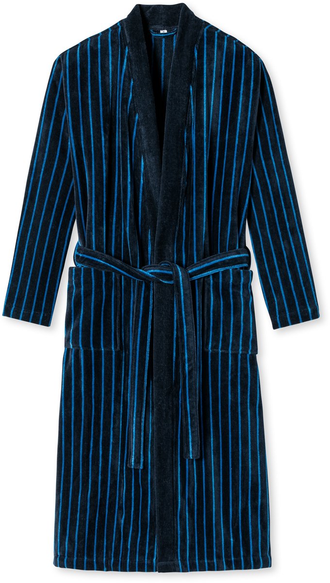 Bademantel Softvelours dunkelblau gestreift - Essentials S