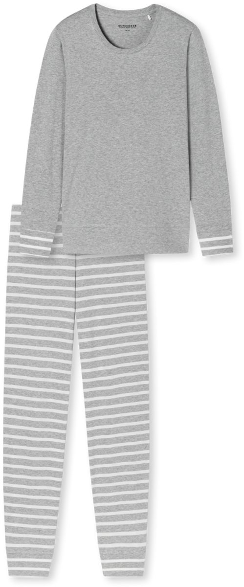 Schlafanzug lang silbergrau meliert - Casual Essentials 48