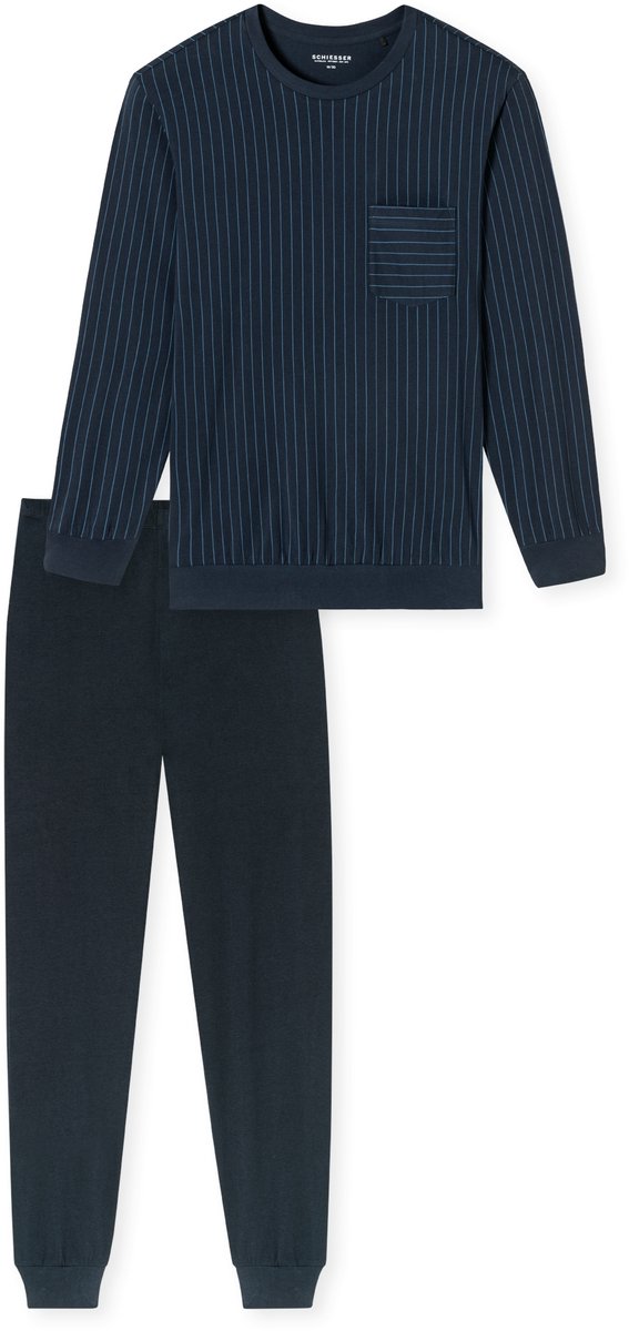 Schlafanzug lang Bündchen Streifen dunkelblau - Comfort Essentials 60