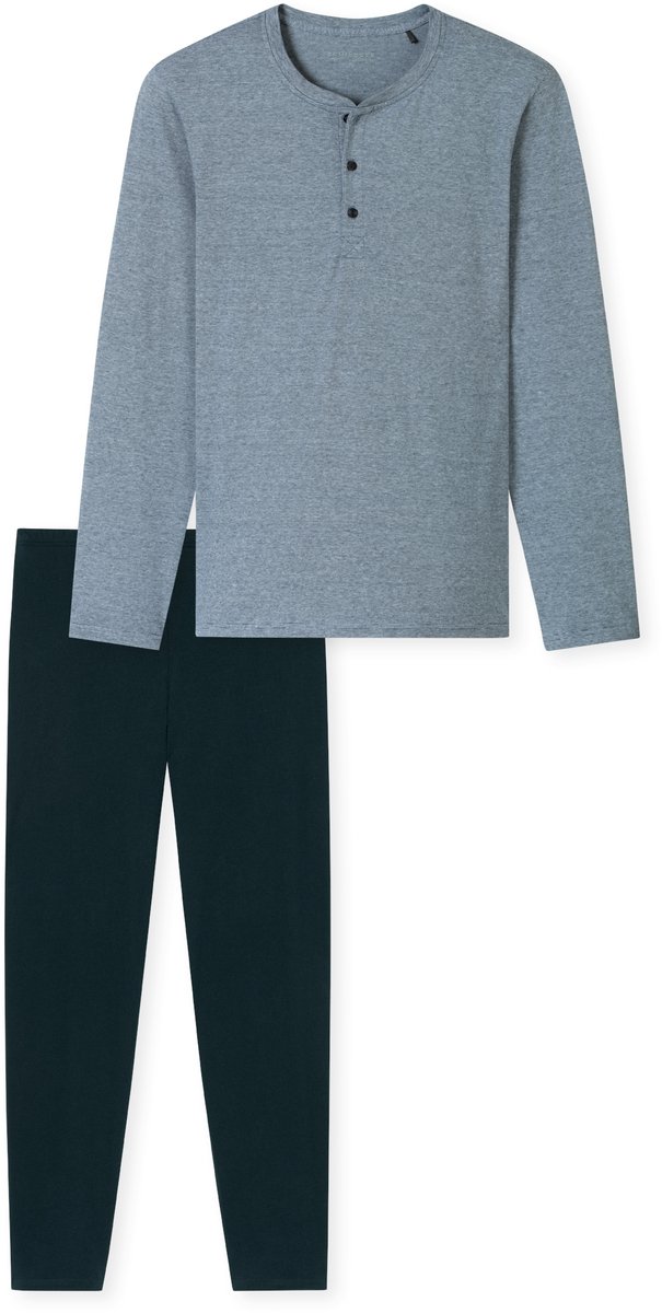 Schlafanzug lang Ringel Knopfleiste nachtblau - Casual Essentials 48