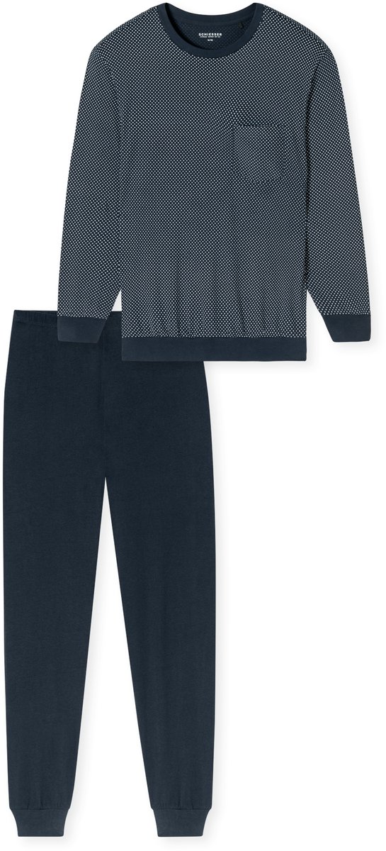 Schlafanzug lang Bündchen nachtblau - Comfort Essentials 110