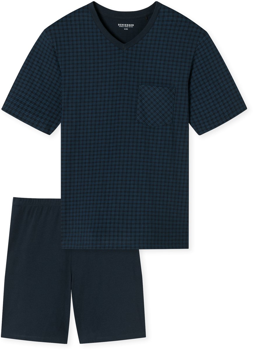 Schlafanzug kurz Karos nachtblau - Comfort Essentials 58