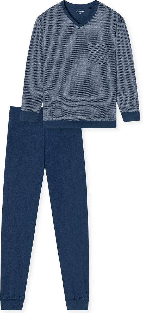 Schlafanzug lang Bündchen blau gemustert - Comfort Essentials 56