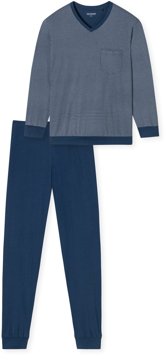 Schlafanzug lang Bündchen blau gemustert - Comfort Essentials 62