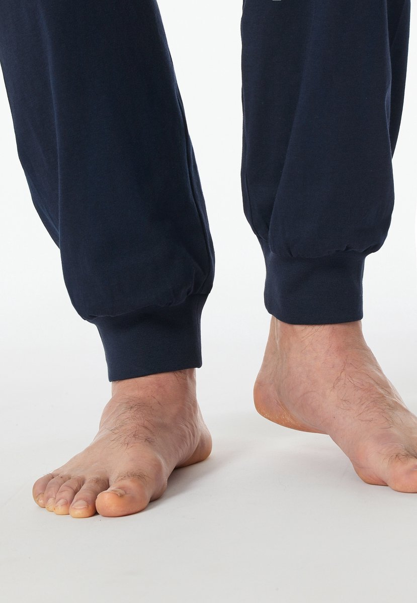 Schlafanzug lang Bündchen Karos nachtblau - Comfort Essentials 25