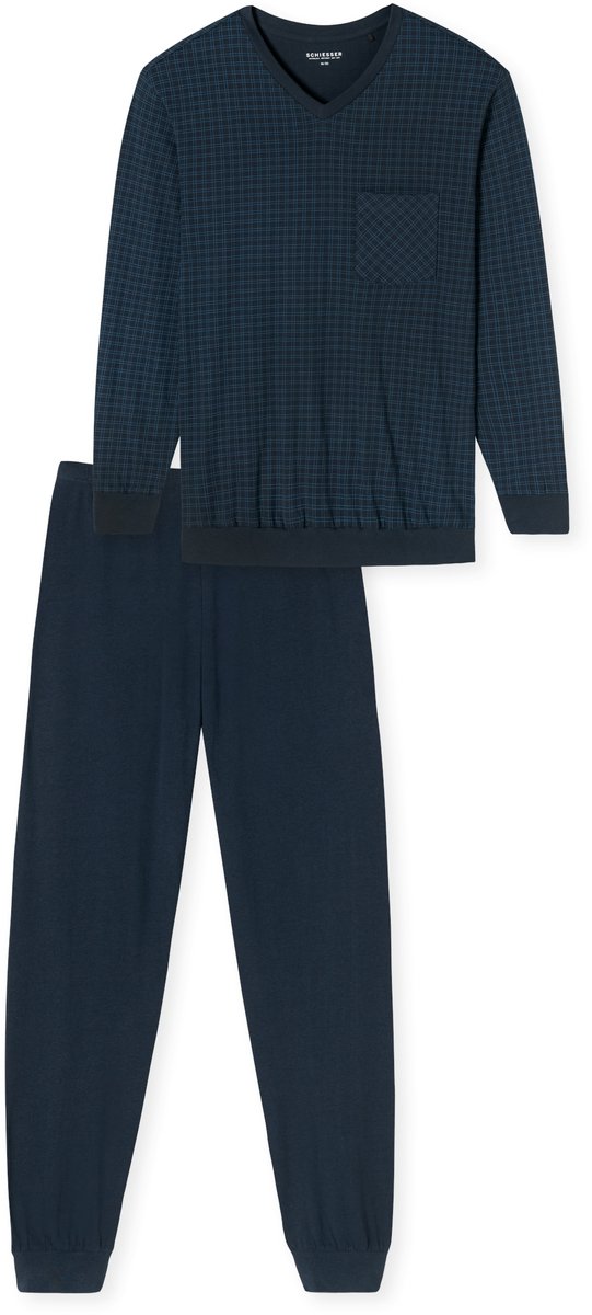Schlafanzug lang Bündchen Karos nachtblau - Comfort Essentials 27