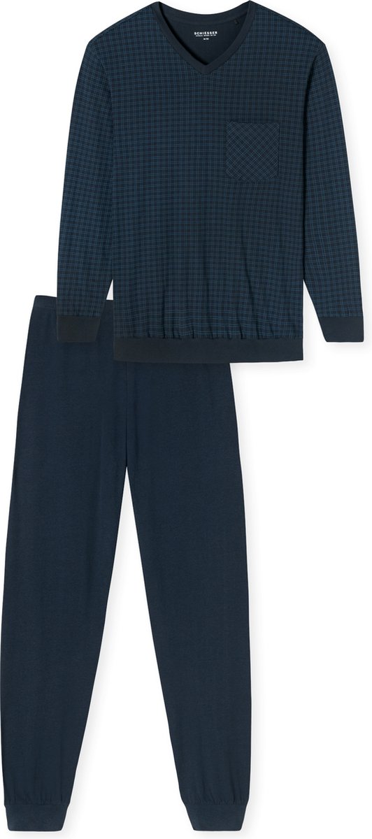 Schlafanzug lang Bündchen Karos nachtblau - Comfort Essentials 62