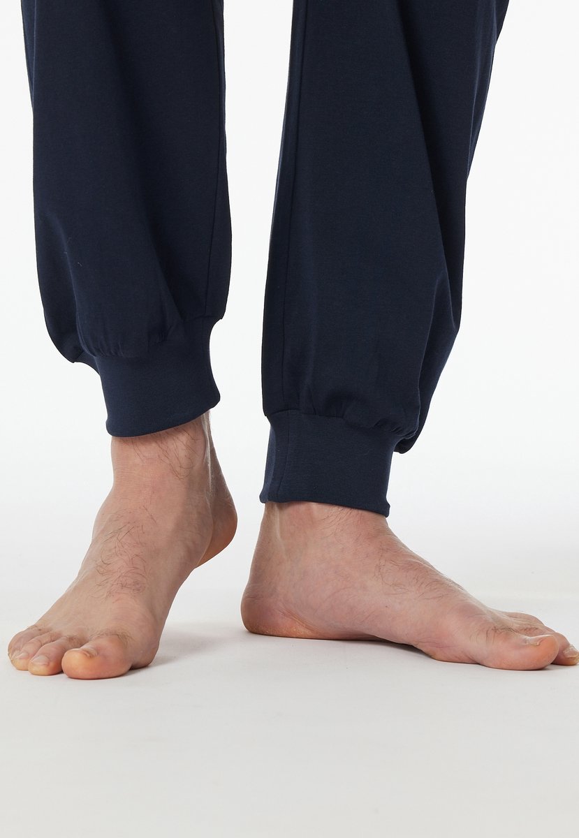 Schlafanzug lang Bündchen Streifen dunkelblau - Comfort Essentials 26