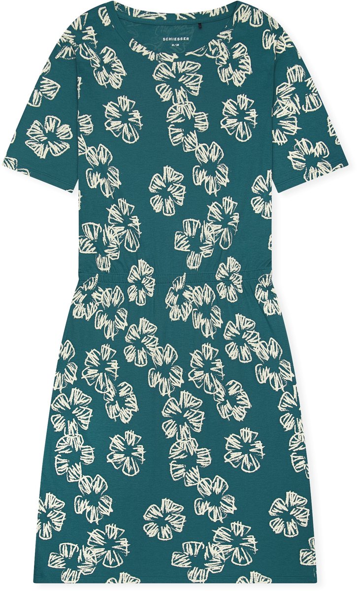 Nachthemd kurzarm Interlock Gummizug Blumen grün - Modern Nightwear 36