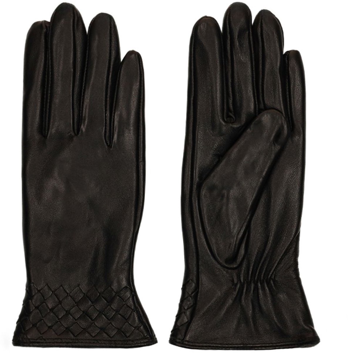 Schwarze Lederhandschuhe mit geflochtenen Details