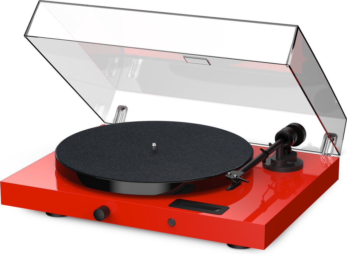 Pro-Ject JukeBox E1 + OM5e Plattenspieler, All-in-One-System / Plug and Play mit Bluetooth, rotes Piano , Pro-Ject rot