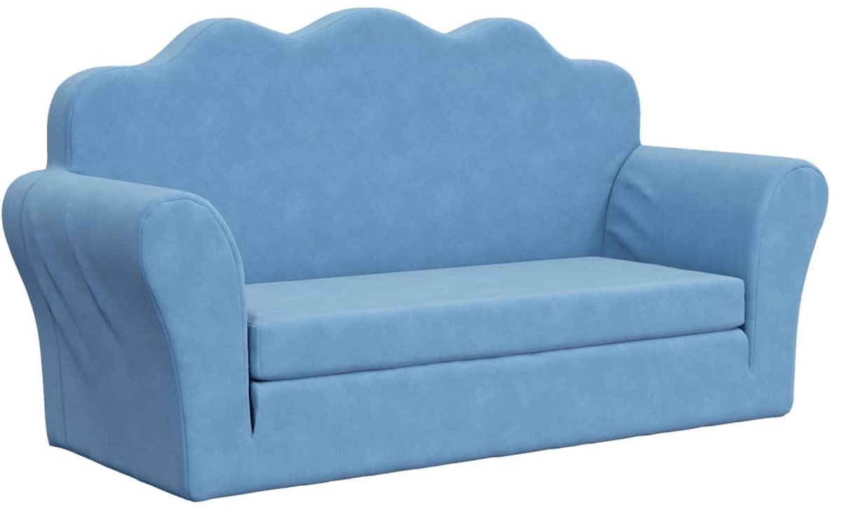 Vidaxl 2-Os. Sofa für Kinder, Ausklappbar, Blau, Weicher Plüsch