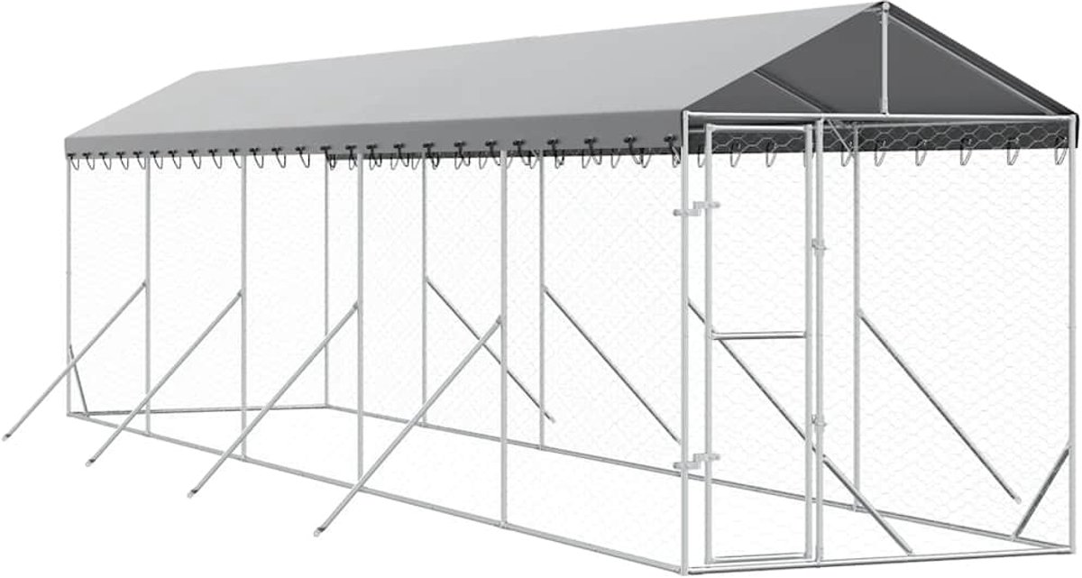Vidaxl Hundezwinger, Mit Dach, Silber, 2X10X2,5M, Verzinkter Stahl
