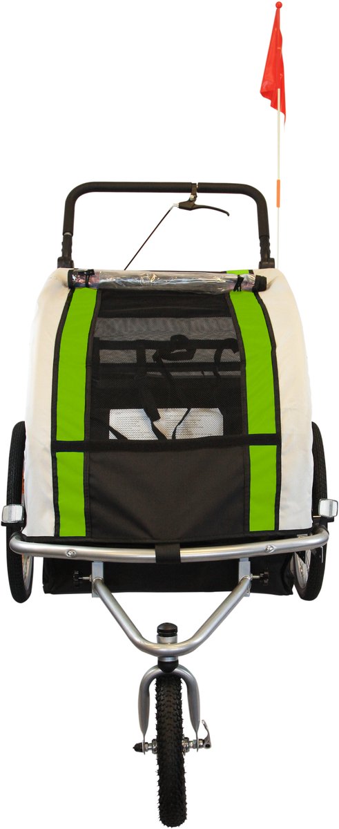 Kinderfahrradanhänger - Buggy - 2 Sitze - Stoßdämpfer - Farbe Limette - Max. Zuladung 40 kg limette