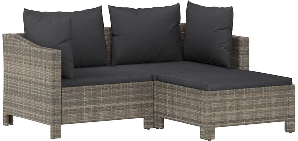 3-Cz. Garten-Sitzgruppe, Kissen, Grauer PE-Rattan