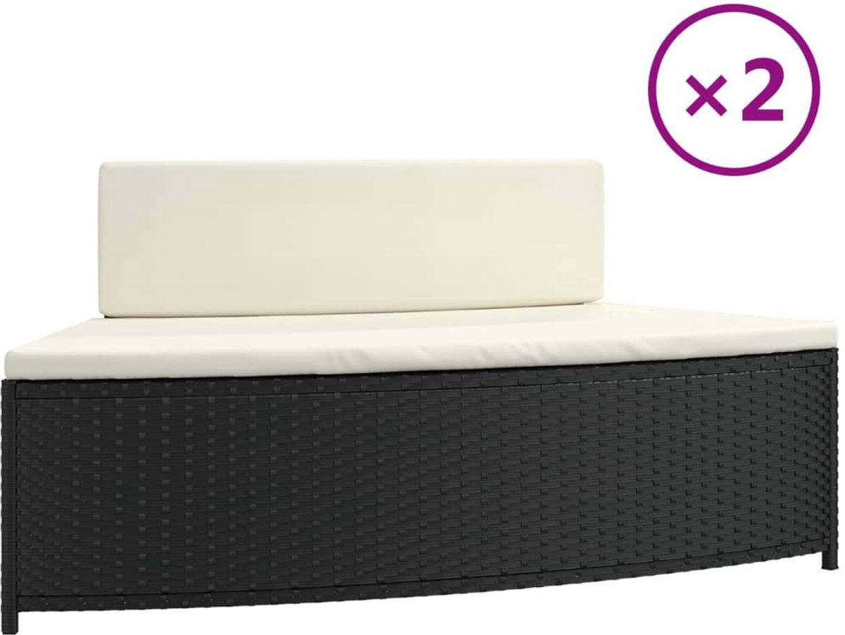 Vidaxl Spa-Bänke mit Kissen, 2 Stück, Schwarz, Polyrattan