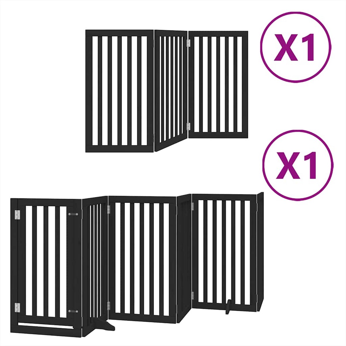 Vidaxl Zusammenklappbares Hundetor, Mit Tür, 9 Paneele, Schwarz, 450 cm
