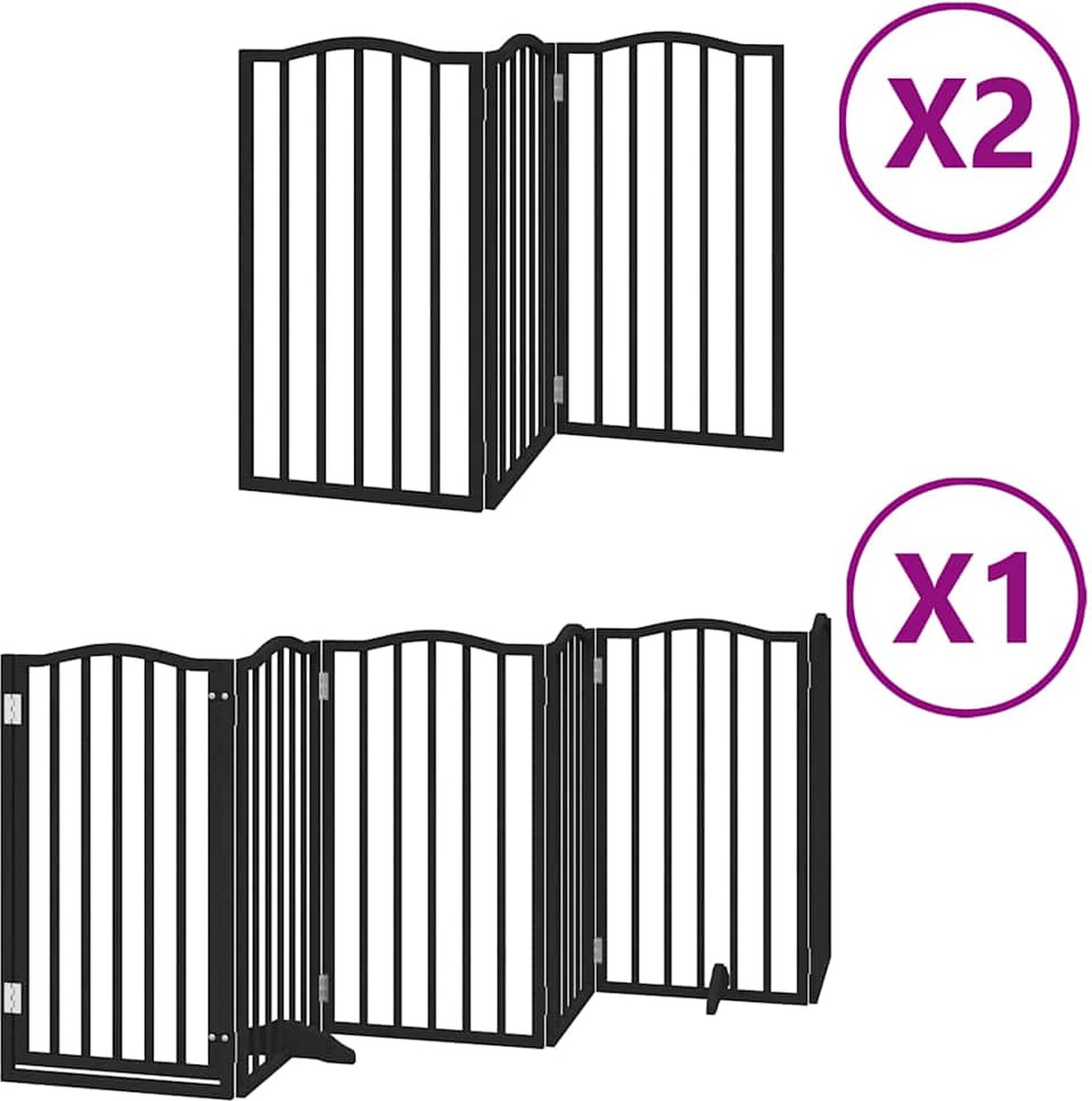 Vidaxl Zusammenklappbares Hundetor, Mit Tür, 12 Paneele, Schwarz, 600 cm