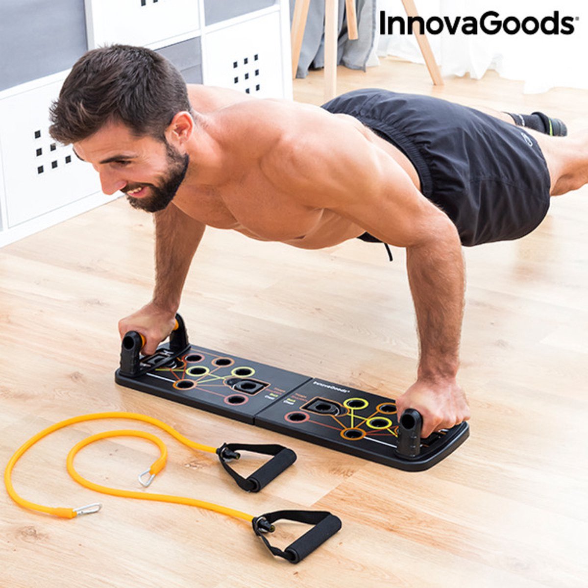 Liegestützbrett mit Widerstandsbändern und Übungsanleitung InnovaGoods Push-Up Pulsher