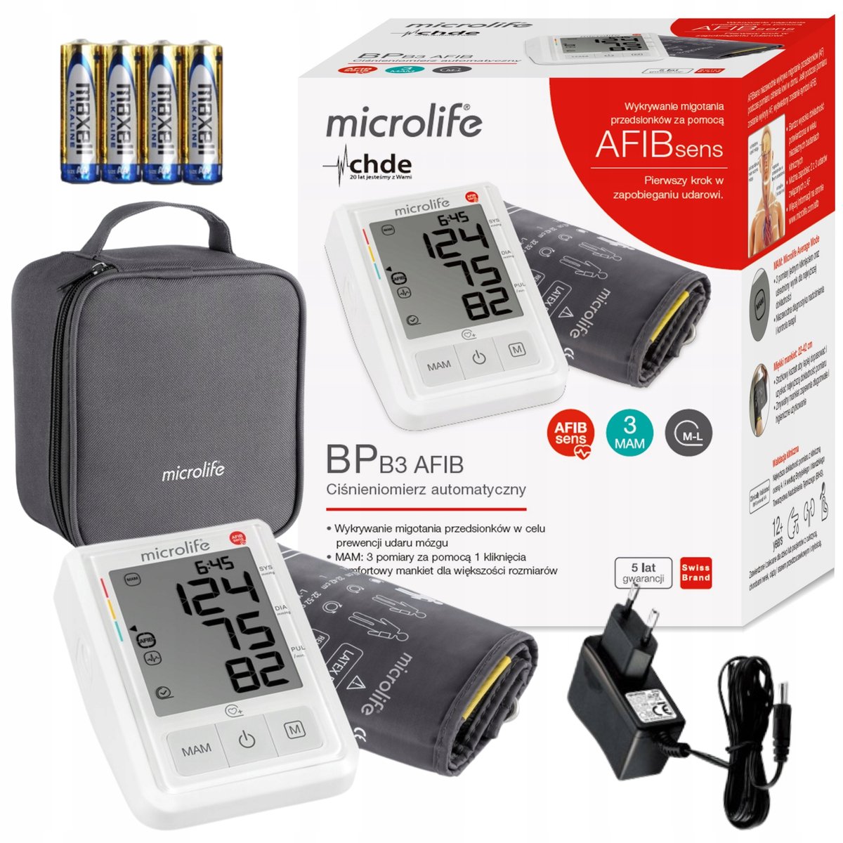 Microlife, Automatisches Blutdruckmessgerät, BP B3 AFIB mit Netzteil im Set, 1 Stück