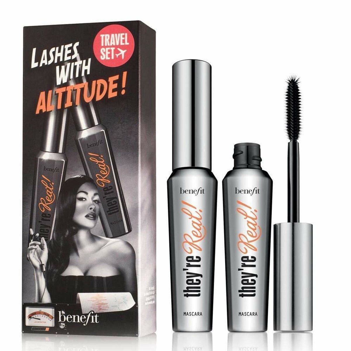 Benefit Lashes With Altitude Travel Set Verlängernde Wimperntusche Schwarz, 2x8.5g