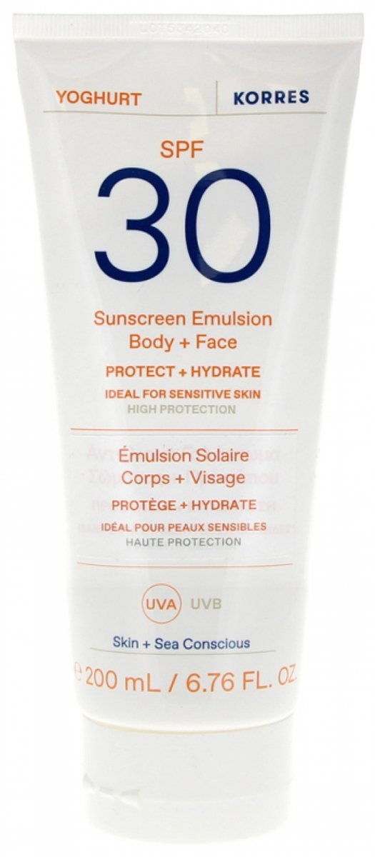 Korres Joghurt, schützende Emulsion für Körper und Gesicht, SPF 30, 200 ml