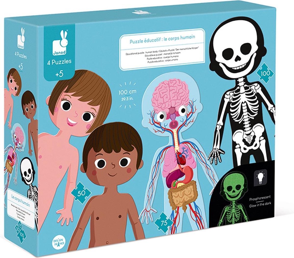 4 in 1 Lernpuzzle-Set, Menschlicher Körper, + 5 Jahre, Janod