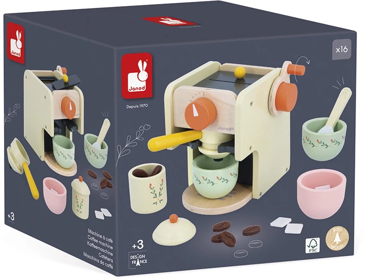 Shiny Grandma Kaffee Espressomaschine, + 3 Jahre, 5 Zubehör, Janod
