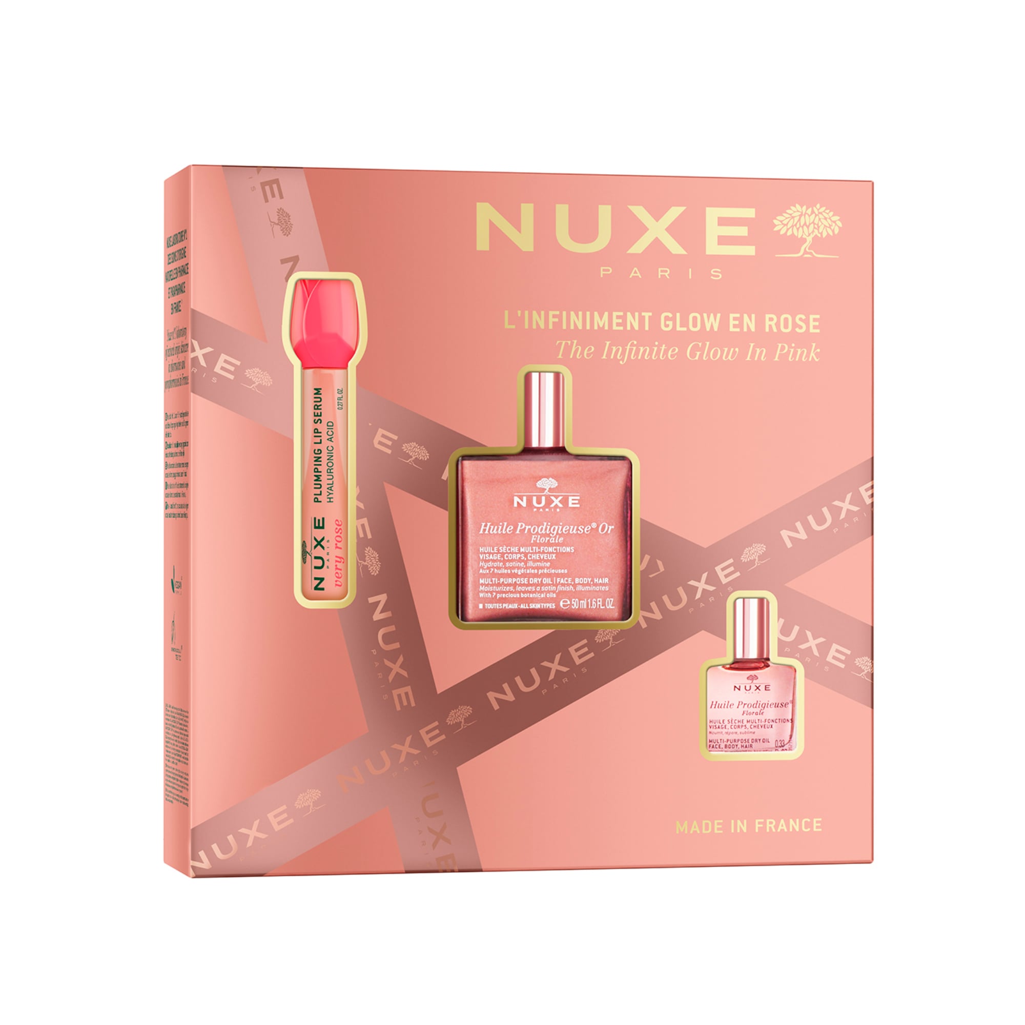 Nuxe Multi-Ranges Glow Infinite Rose Very Rose Lip Serum + Huile Prod Floral Or + Huile Prod Floral Geschenkbox