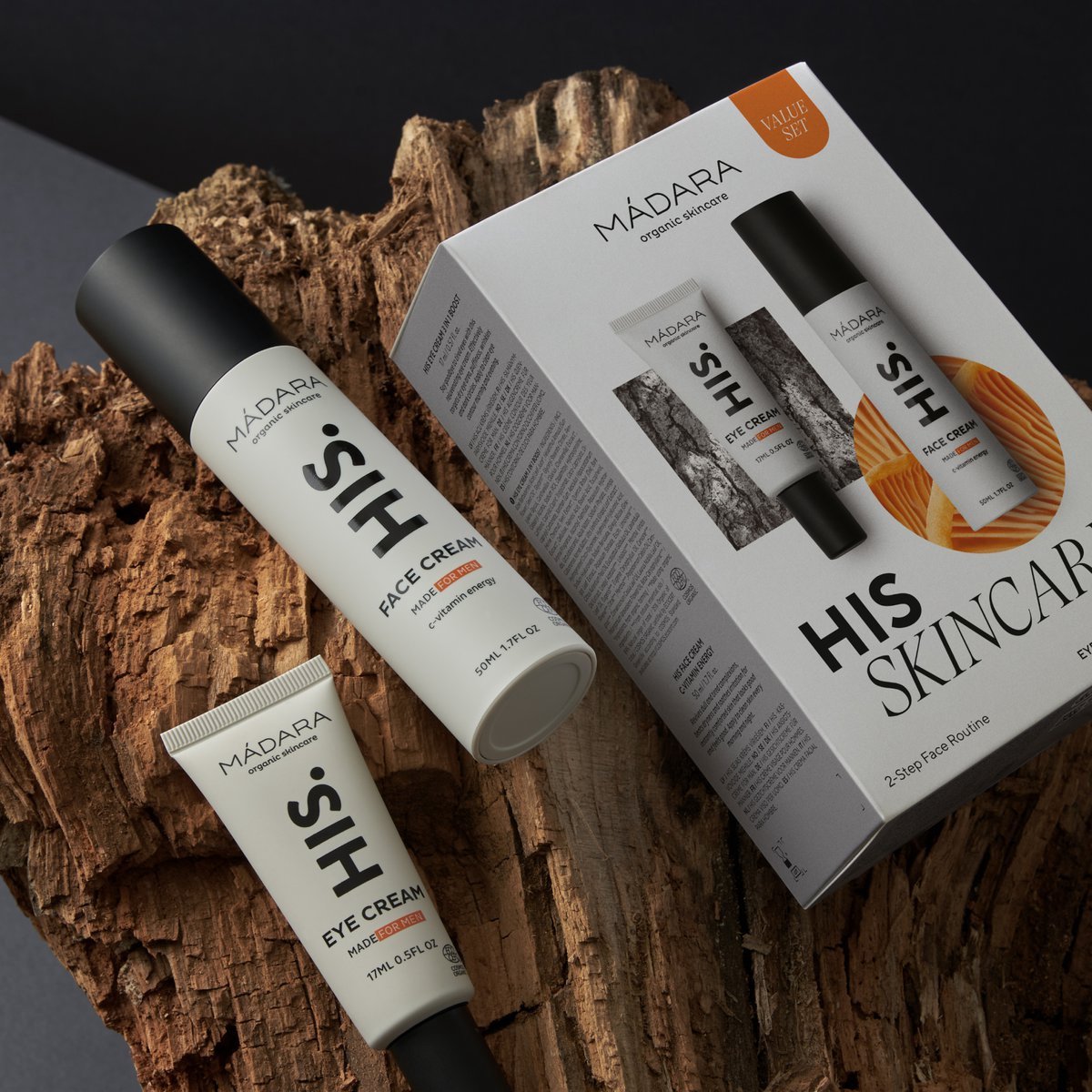 Madara His Skincare 2-Step Routine Set, Gesichtscreme, 50 ml + Augencreme, 17 ml