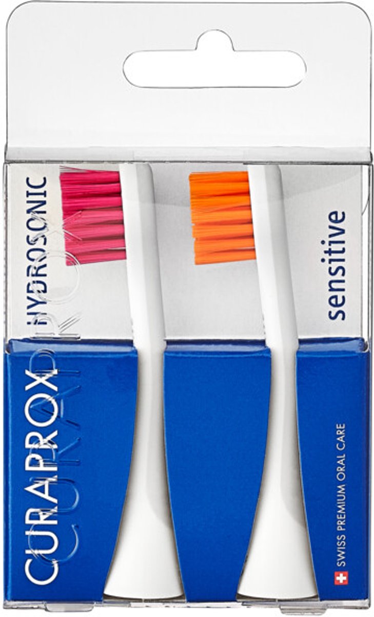 Curaprox Hydrosonic Sensitive, farbiger Zahnbürstenkopf für Hydrosonic, magenta/orange, 2 Stück