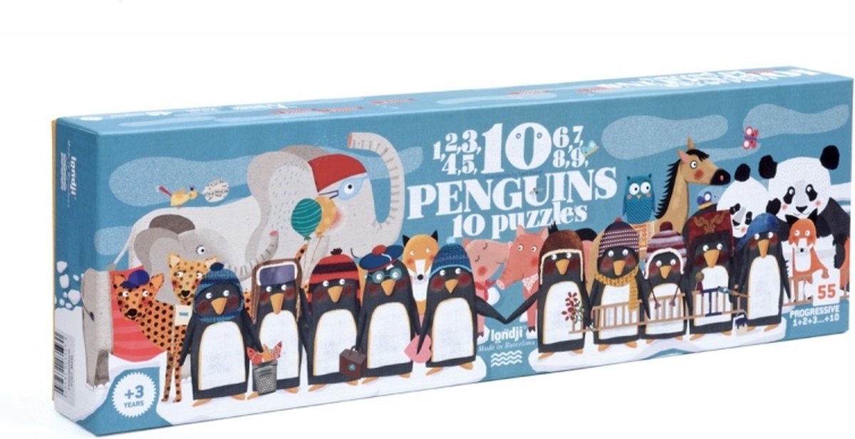 Progressives Rätsel 1,2,3..10 Pinguine Londji