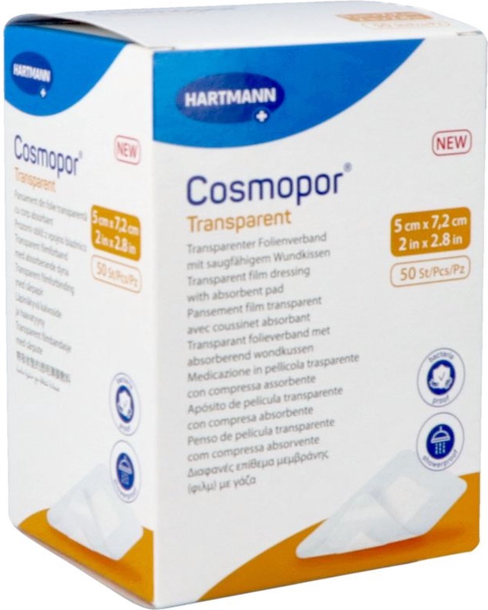 Cosmopor Transparent Transparentes Pflaster 901051, 5 cm x 7,2 cm, 50 Stück, Hartmann