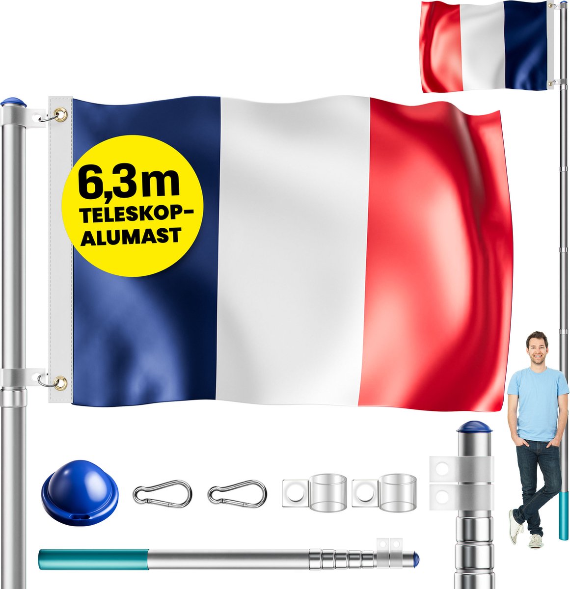 Maszt aluminiowy 630 cm z flagą Francji