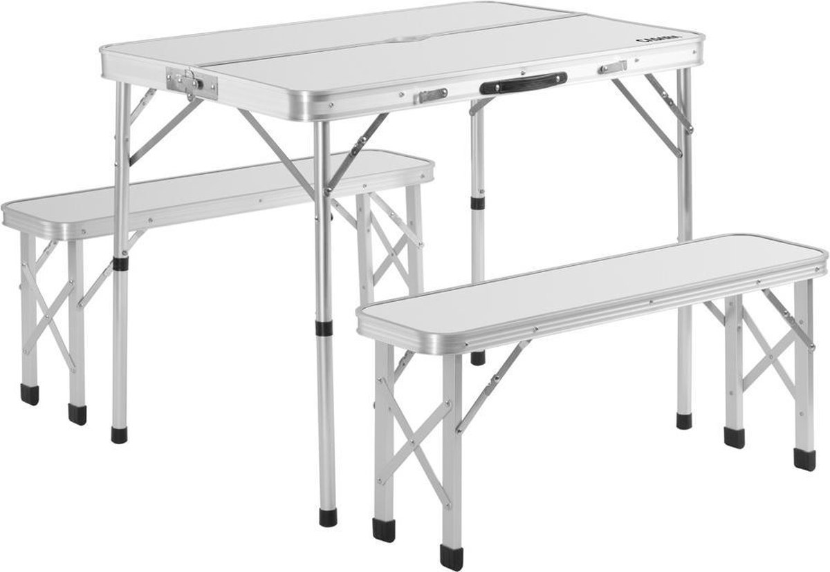 Zestaw mebli kempingowych 3 cz Biały Aluminium Składany