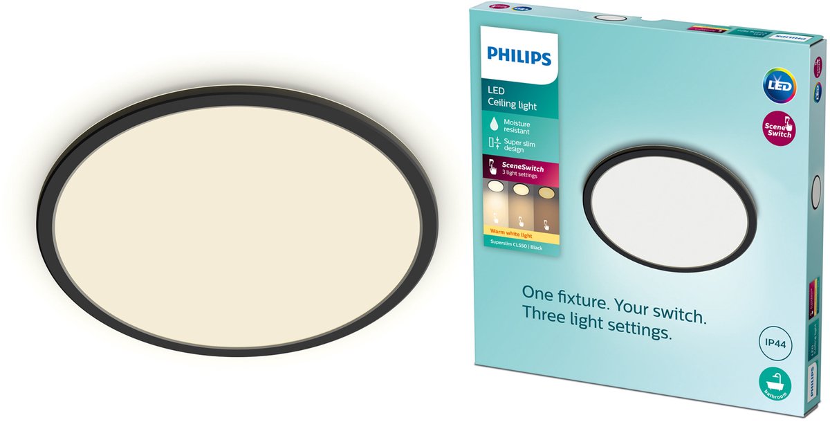 Signify Philips Superslim 3in1 LED Leuchte CL550 15W 2700K IP44 Schw
