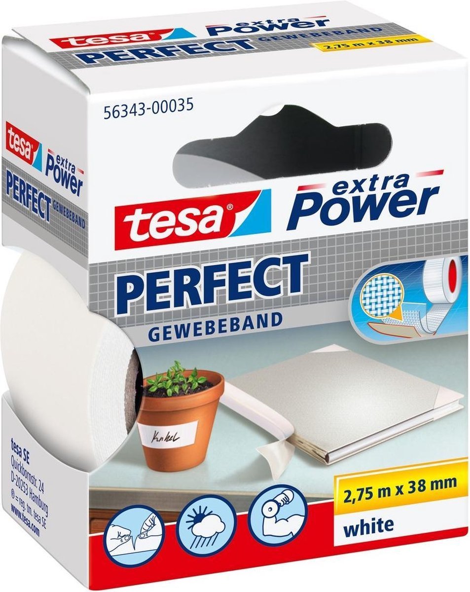6 x Tesa Gewebeband extra power 2.75mx38mm weiß
