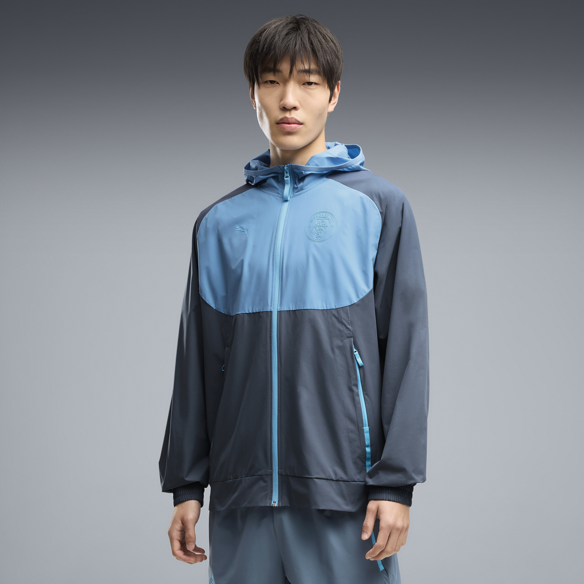 Manchester City PUMATECH Gewebte Kapuzenjacke Herren, Kleidung, Grau, S