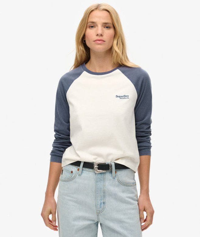 Superdry Damen Essential Baseballoberteil mit Langen Ärmeln und Logo Marineblau - Größe: 44
