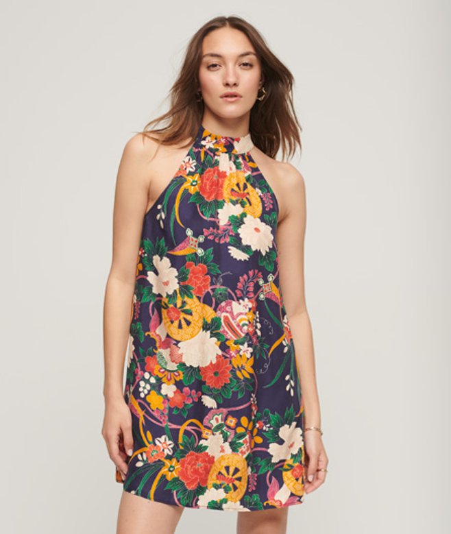 Superdry Damen Hochgeschlossenes, ärmelloses Minikleid Marineblau - Größe: 36