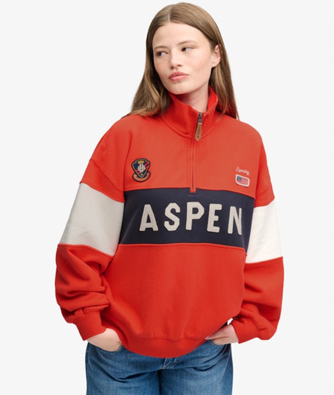Superdry Damen Preppy Ski Half-zip mit Lockerer Passform Red - Größe: 44