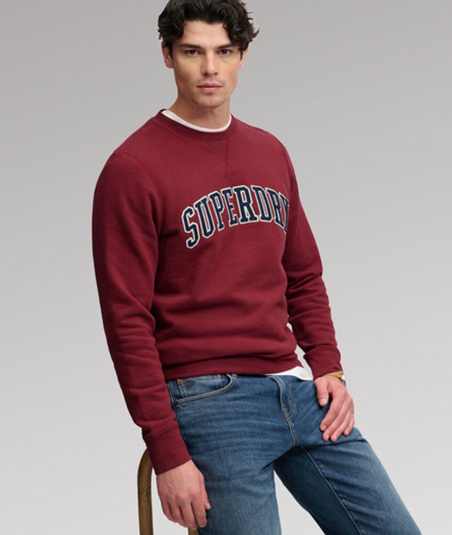 Superdry Herren Athletic Applique Sweatshirt Lockere Passform Red - Größe: Xxl