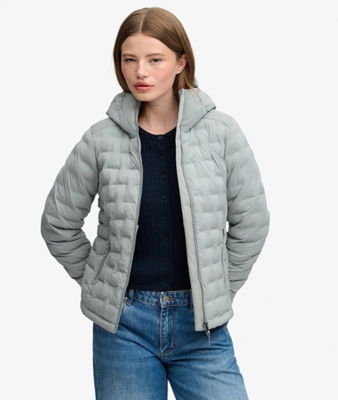 Superdry Damen Hooded Heat Weld Jacke Schmale Passform Light Grey - Größe: 44