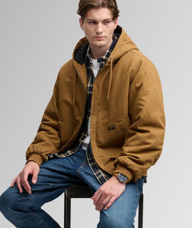 Superdry Herren Workwear Bomberjacke mit Kapuze Brown - Größe: Xxl