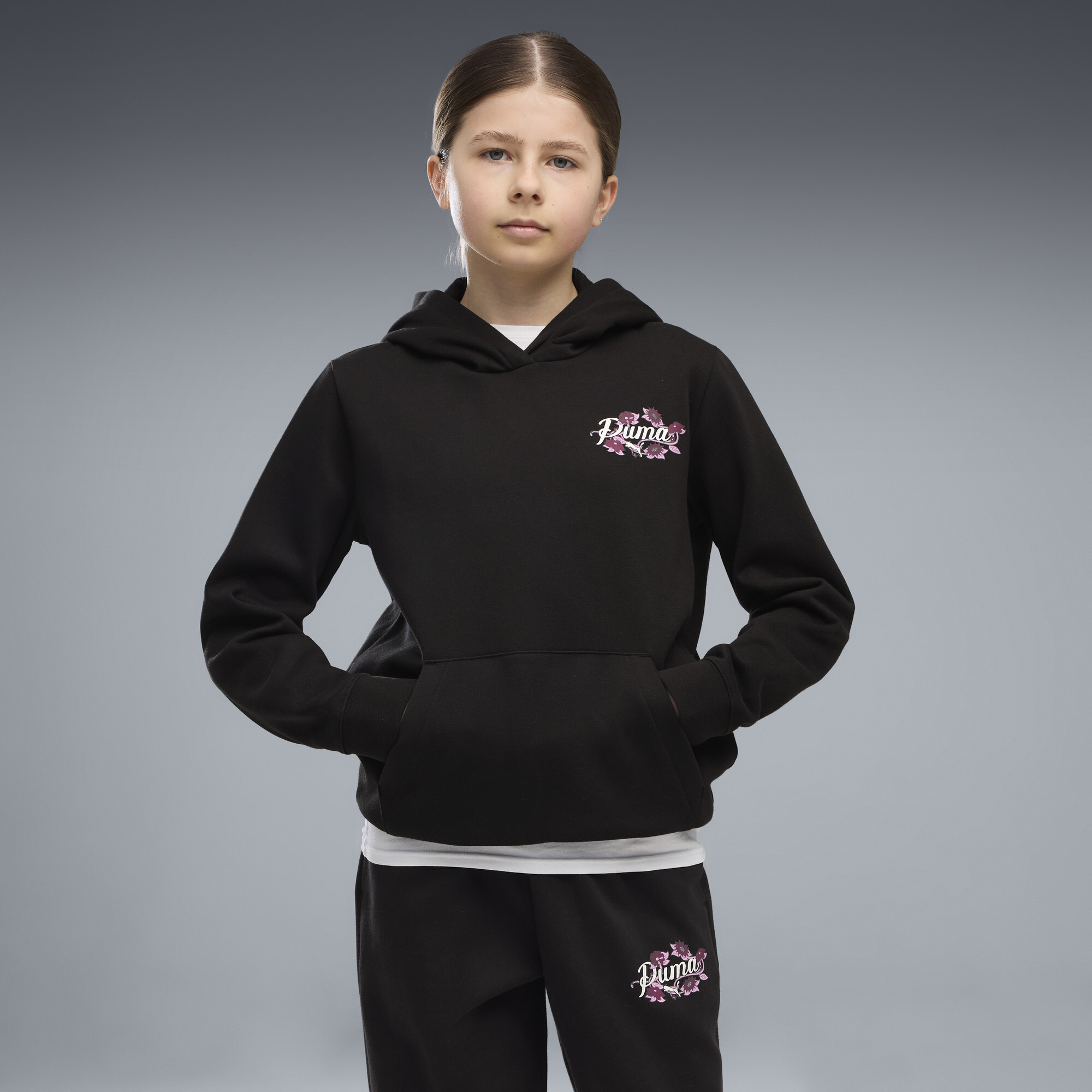 PUMA Essentials Nature 2.0 Graphic Hoodie Teenager, Accessoires, Schwarz, 7-8Y