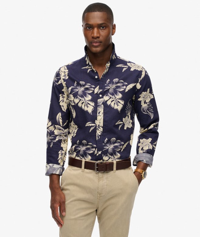 Superdry Herren Langärmeliges Strandhemd Navy - Größe: L