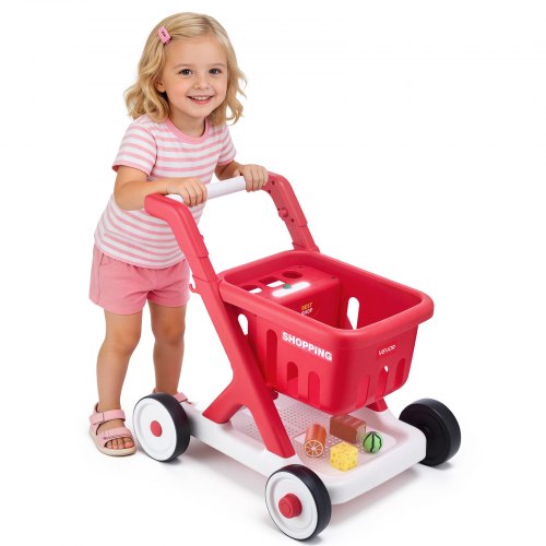 VEVOR Carrito de Compras Infantil, Estructura de PP, Carrito de Supermercado de Juguete con Accesorios y Escáner con Luces y Sonidos, Asa Ajustable y Ruedas de PP para Niños de 2 Años en Adelante