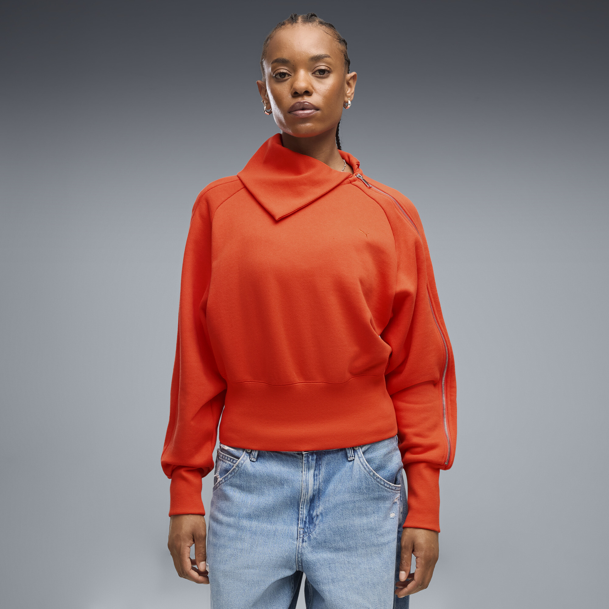 PUMA T7 Sweatshirt mit asymmetrischem Reißverschluss Damen, Kleidung, Rot, XS