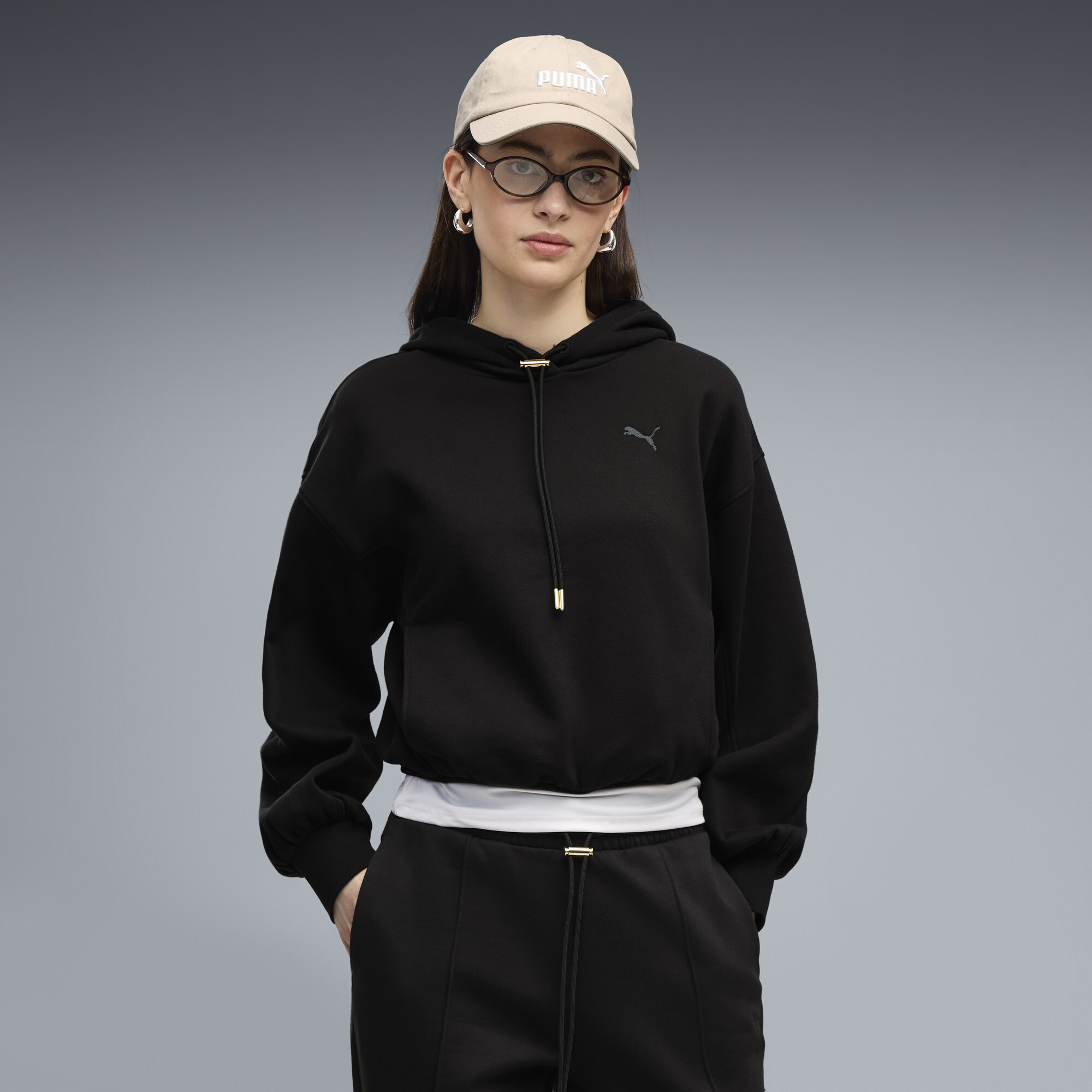 PUMA HER Relaxed Fleece Hoodie Damen, Kleidung, Schwarz, M