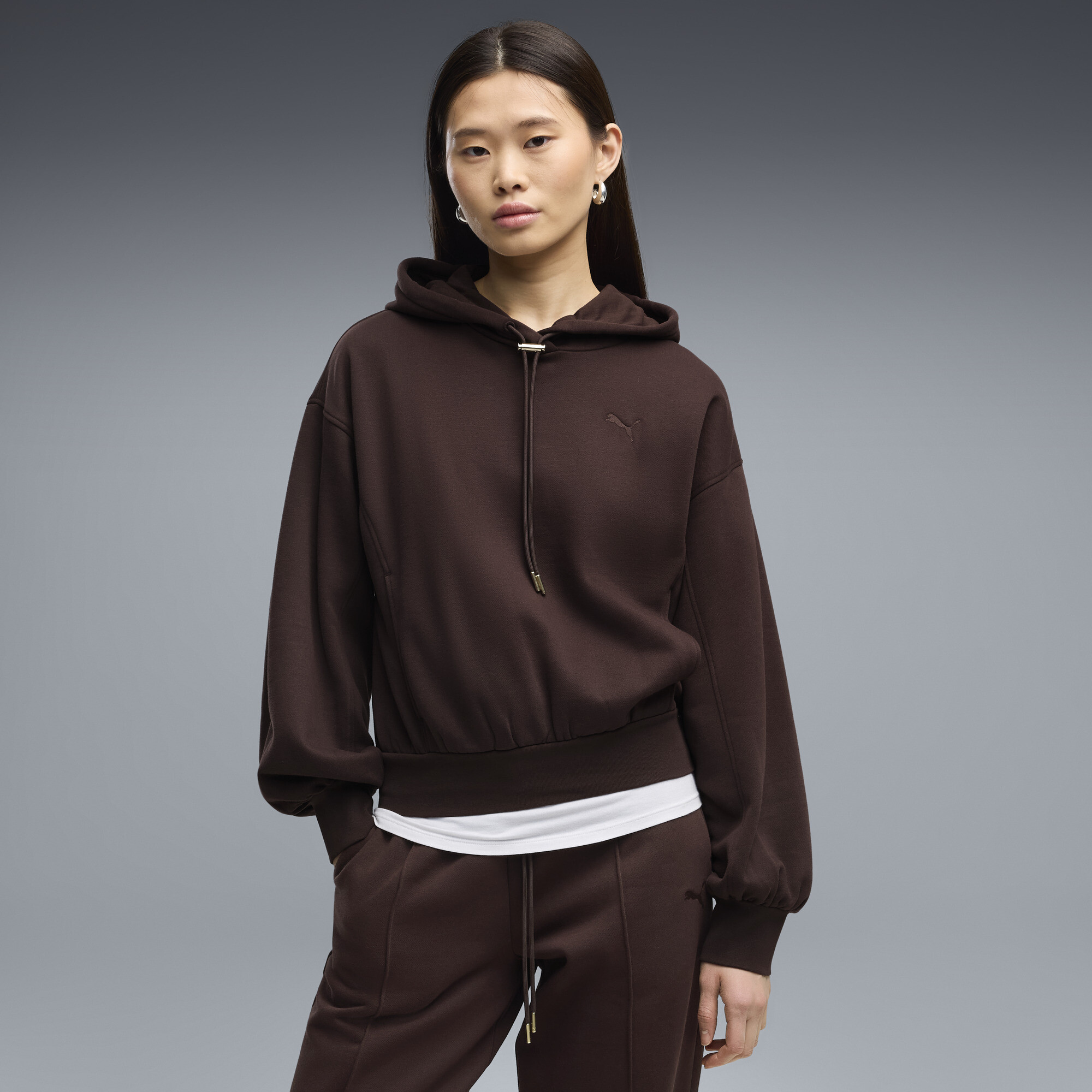 PUMA HER Relaxed Fleece Hoodie Damen, Kleidung, Braun, L